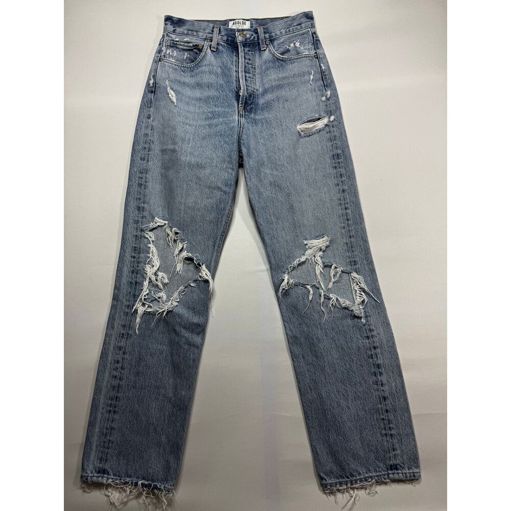 AGOLDE Women's Distressed Straight Blue Denim 90s Jean - Size 24 (26x28)